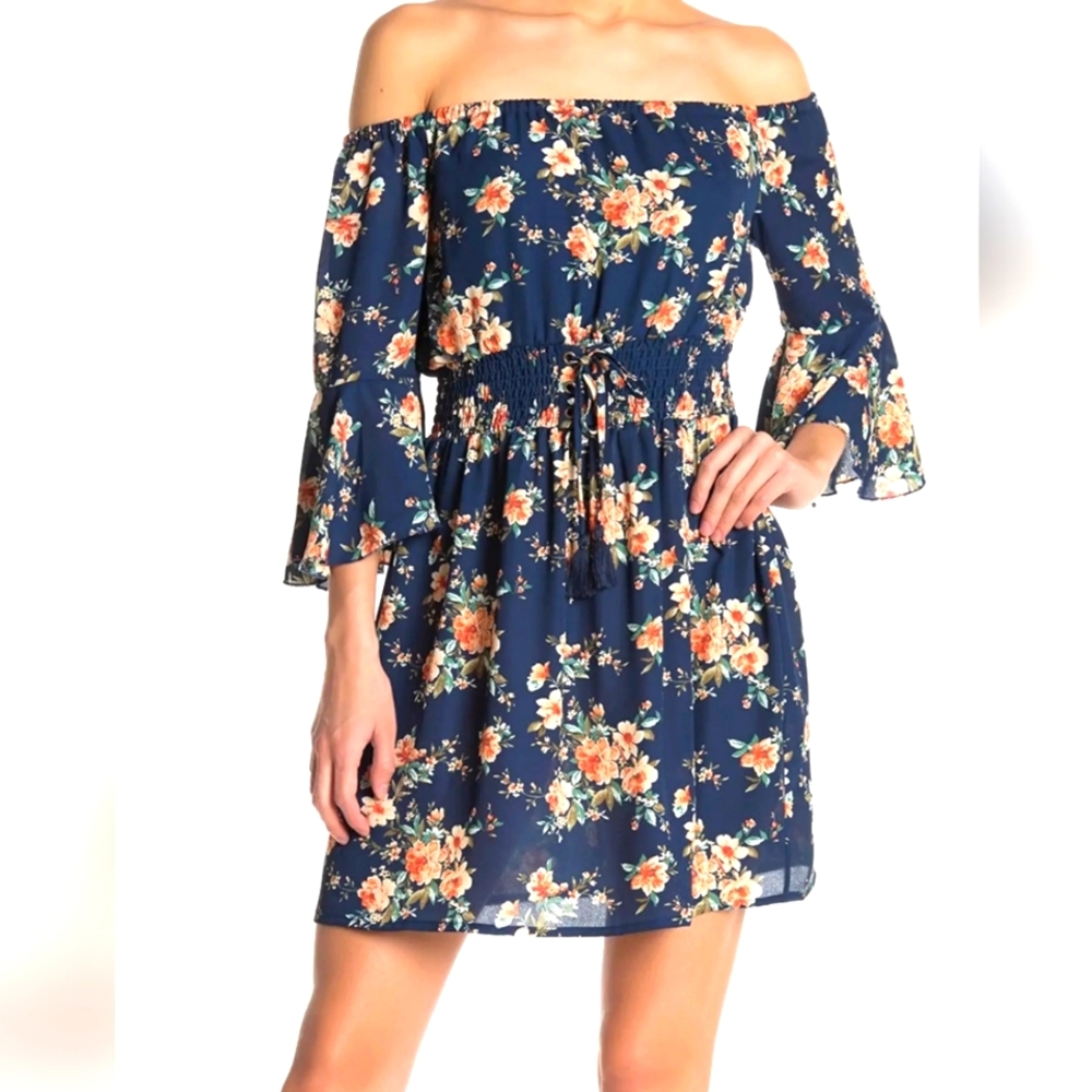 Bailey Blue Off Shoulder Bell Sleeve Dress